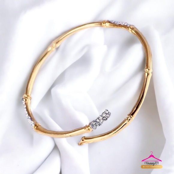 ALEXIS BITTAR Gold & Crystal Bamboo Bangle Bracelet - Picture 2 of 5